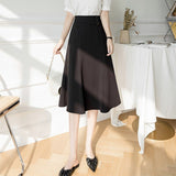 Office Lady Elegant A-line Long Korean Style Solid Color High Waist Women Casual Skirt