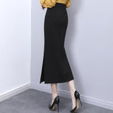 Long Pencil Black Women Korean Fashion Elegant High Wiast Bodycon Skirt