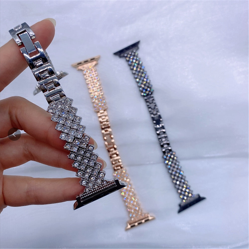 Women's Diamond Strap for Apple Watch Band 7 6 44mm 40mm 38/42mm 41/45mm Jewelry Metal Bracelet for iWatch Series 7 SE 5 3 Bands