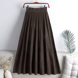 Fashion Women Winter Casual Elastic High Waist Midi Skirt A Line Elegant Solid Pleated Knitted Skirts