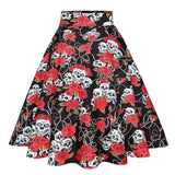 Retro Ghost Bat Print Halloween Skirt 50s High Waist Hepburn Vintage Christmas Jurken Long Cotton A-Line Party Women's Clothing