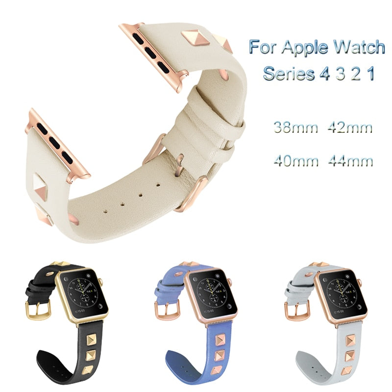 Rivet Style Leather Strap For Apple Watch 4 3 2 1 Bracelet Band For iwatch 44mm 40mm 38mm 42mm Luxury Loop Watchband Accessories