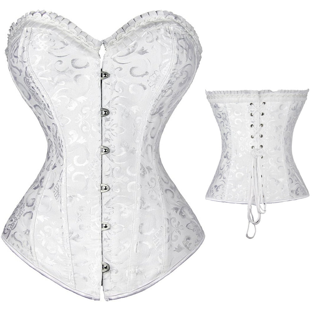 Women's Steampunk Spiral Steels Boned Corset Sexy Jacquard Overbust Corselet and Bustiers Waist Cincher Shapewear Plus Size