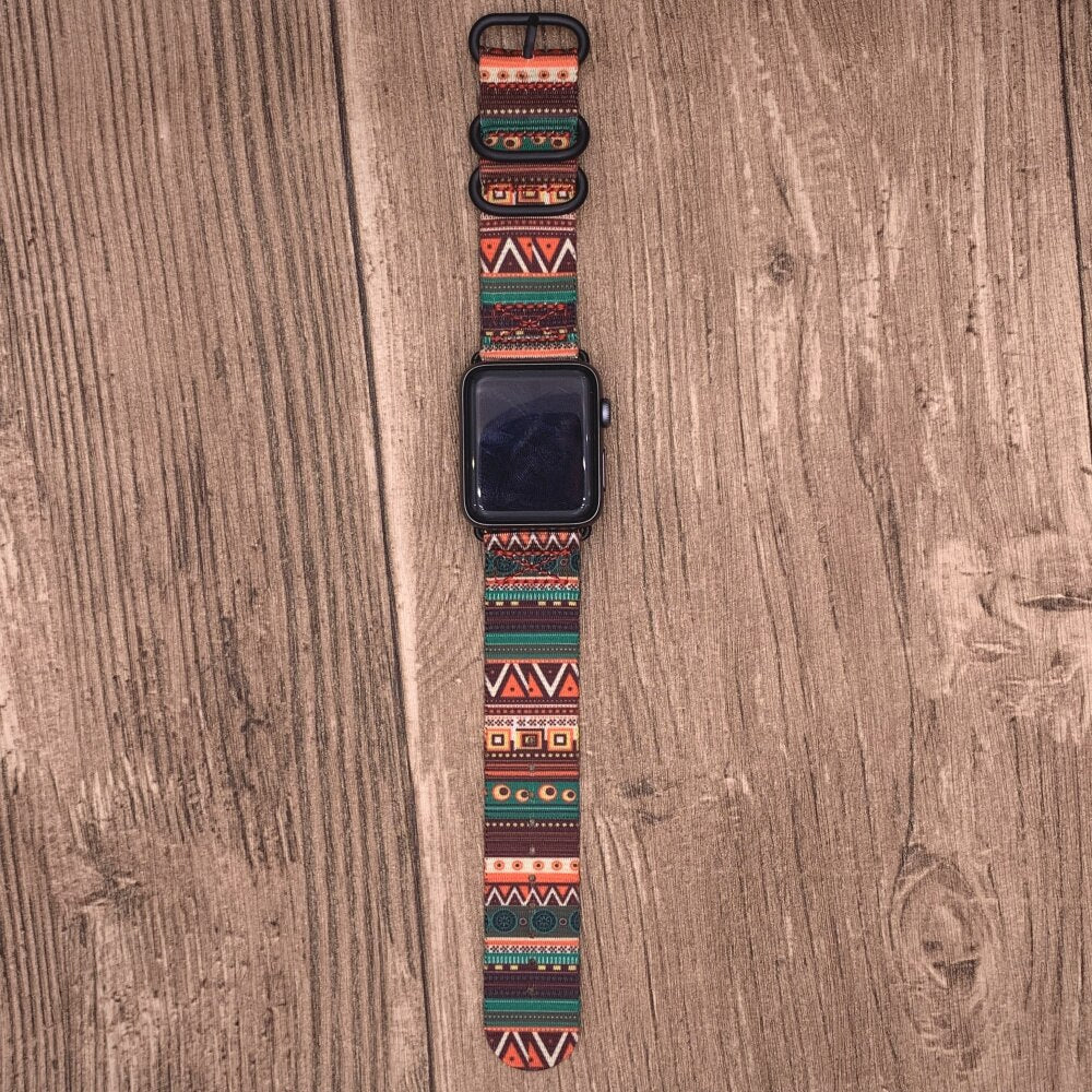 New Bohemian Nylon Band For Apple Watch 38mm 40mm 42mm 44mm Nylon Strap Apple iWatch Band Series 3 4 5 6 Sports National Pattern