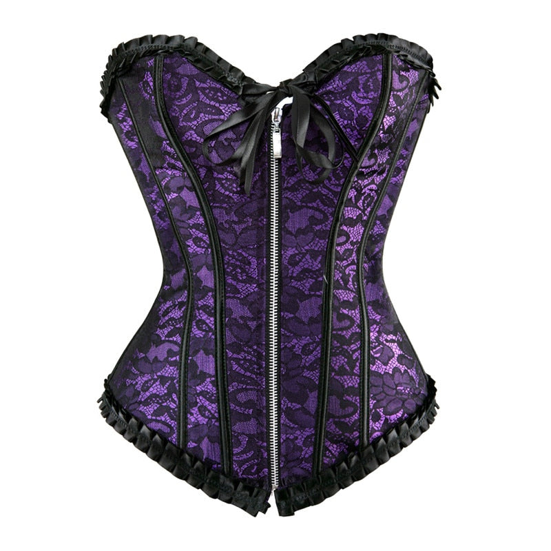 Vintage Sexy Corsets And Bustiers Zipper Front Gothic Floral Overbust –  jetechband