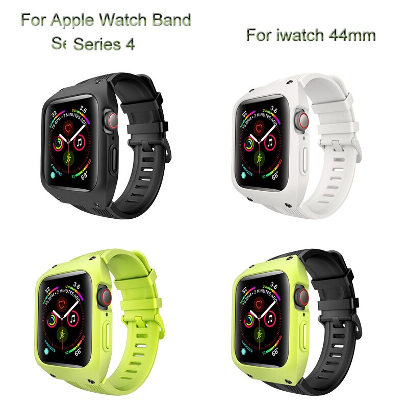 Sport Silicone Case Band For Apple Watch 44mm Loop Bracelet Strap with Protective Cover For iwatch 4 Watchband Shell Accessories