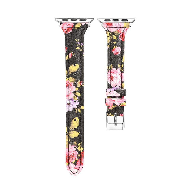 Leather Sport Strap For Apple Watch Band 44mm 40mm 42mm 38mm series 5 4 3 2 1 Printed Floral Bracelet Band For iwatch accessory