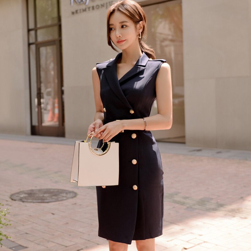 n/a Summer Women French Style Sleeveless Slim Dress Office Lady