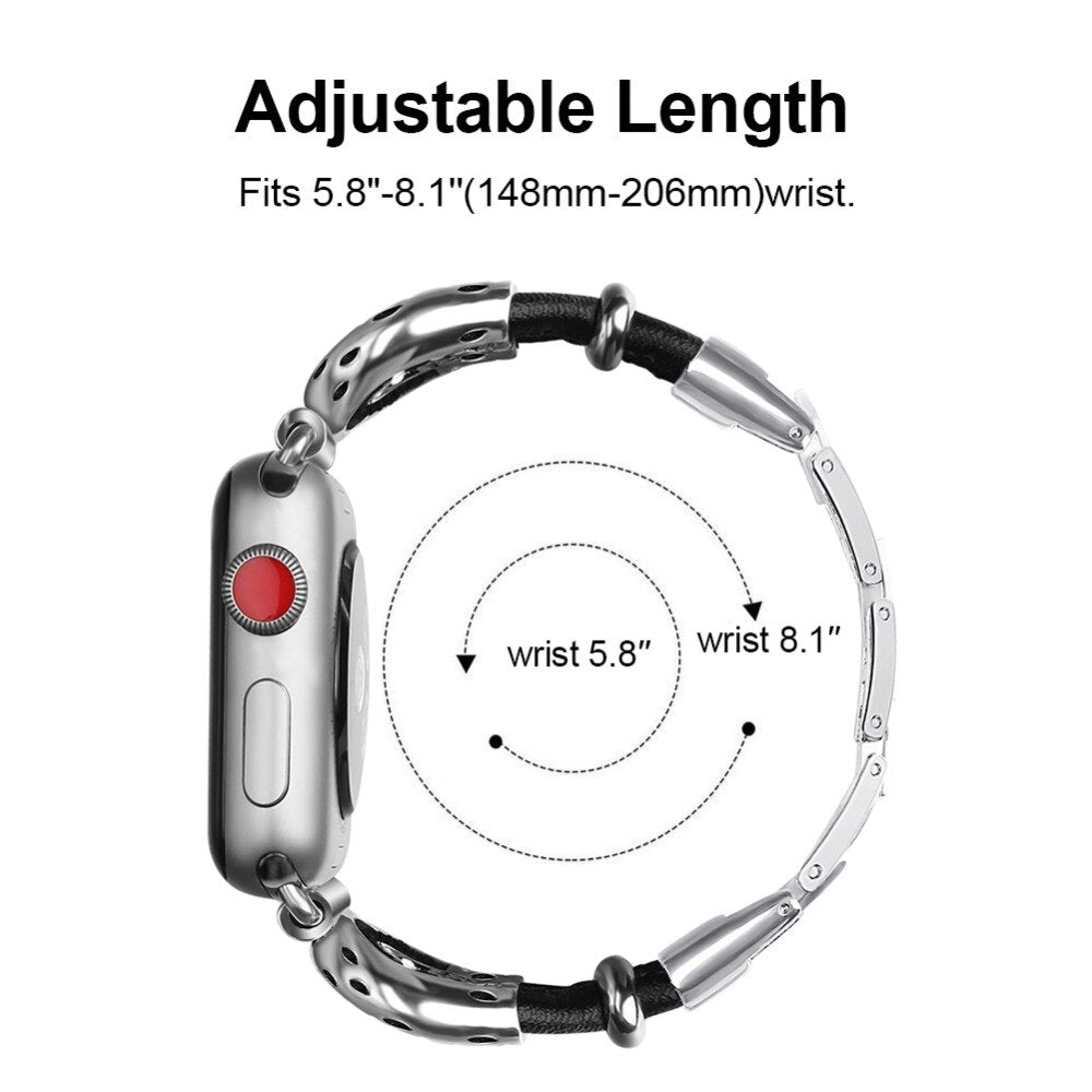 Stainless Steel strap For Apple watch band 44mm 40mm 42mm 38mm Sheepskin rope belt leather bracelet iWatch serie 5 4 3 se 6 band