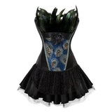 Size S-6XL Burlesque Overbust Corsets Embroidery Peacock Princess Corset Showgirl Dance Tutu skirt Cosplay Feathers Bustier