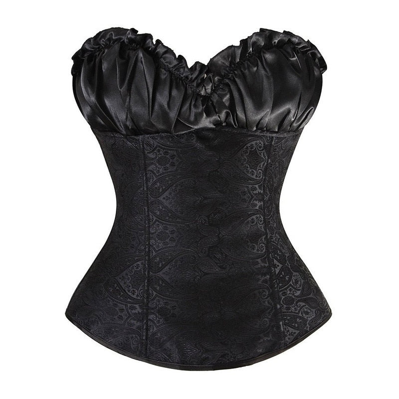 Vintage Sexy Corset Overbust Satin Floral Corset  Top Lace Up Zipper Side Body Shaper Bustier Push Up S-6XL