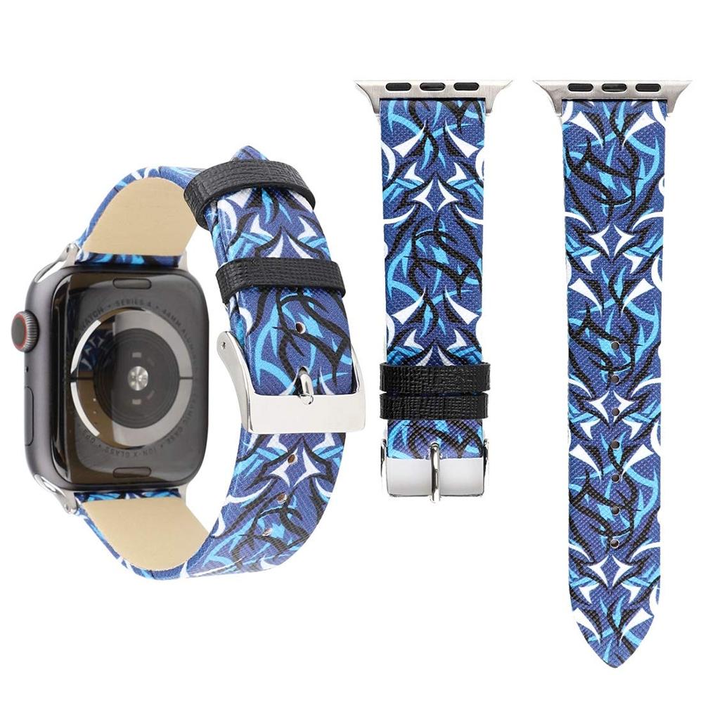 Genuine Leather Bracelet Strap for Apple Watch band 4 44/40mm Thorns Printing Pattern Compatible for iWatch series 3 2 1 42/38mm