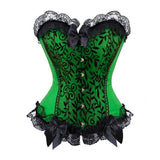 Women Sexy Satin Lace overlay Bustier Top Corset Sexy Boned Waist Trainer Corset Overbust Brocade Bodyshaper Showgirl Costume