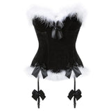 Sexy Overbust Corset Christmas Costume cosplay Dress Bowknot Boned Top Lace Up Back Bodyshaper Lingerie Showgirl Clothing