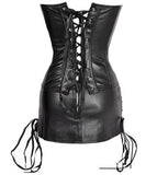 Gothic Steampunk Lace up Zip Faux Leather Corset Dress  Black Red Shape Body Slim Bustiers Overbust Corset+Skirt