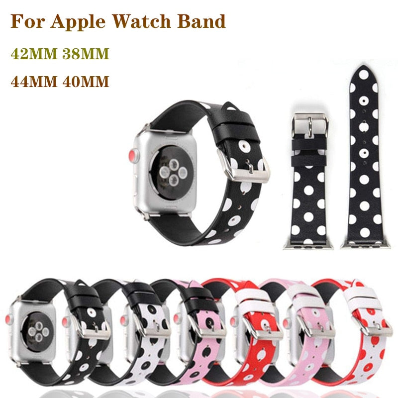 Genuine Leather Bracelet Strap for apple watchband 4 44/40mm Lovely Polka Dots Pattern wristband for iWatch series 3/2/1 42/38mm