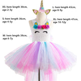 Girls Unicorn Dress Costume Rainbow Tutu Princess Cosplay Birthday Party Dress Children Kids Halloween Carnival Unicorn Clothes