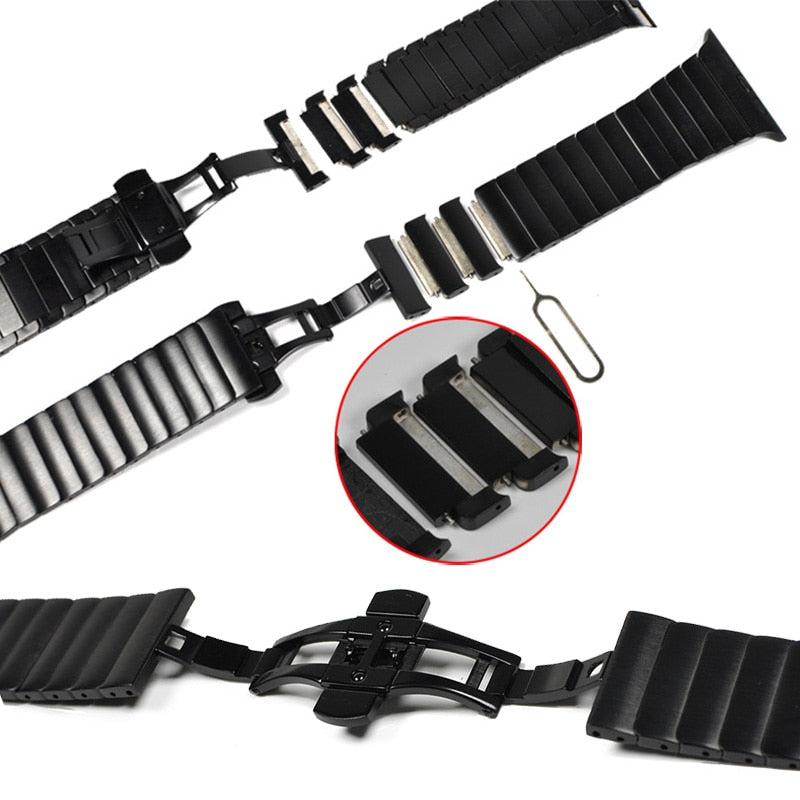 Stainless Steel strap for Apple Watch band 44mm 40mm 45mm 41mm 42mm/38mm Butterfly Metal belt Bracelet iWatch serie 3 4 5 6 se 7