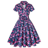 Green Summer Women Swing Midi Dress Parrot Printed Hepburn Style Sundress Short Sleeve Party 50s Casual Rockbilly Dresses