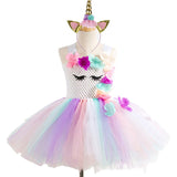 Girls Unicorn Dress Costume Rainbow Tutu Princess Cosplay Birthday Party Dress Children Kids Halloween Carnival Unicorn Clothes