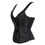 Sexy Brocade Corset with Skirt Straps Lace-up Jacquard Overbust Corset Dress Body Shaper Waist Cincher Bustier Dance Dress