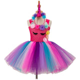 Girls Unicorn Dress Costume Rainbow Tutu Princess Cosplay Birthday Party Dress Children Kids Halloween Carnival Unicorn Clothes