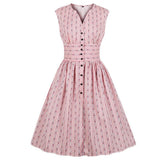 Little Flower Print Pink High Waist Vintage Women Single Breasted V Neck Shirt Casual Dress