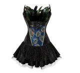 Size S-6XL Burlesque Overbust Corsets Embroidery Peacock Princess Corset Showgirl Dance Tutu skirt Cosplay Feathers Bustier