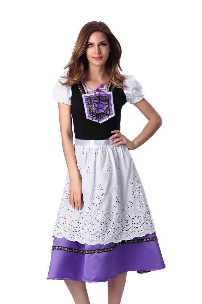Beer Festival Cosplay Purple Maid Peasant Costume For Adult Women Halloween Carnival German Bavarian Oktoberfest Fancy Dress