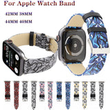 Genuine Leather Bracelet Strap for Apple Watch band 4 44/40mm Thorns Printing Pattern Compatible for iWatch series 3 2 1 42/38mm