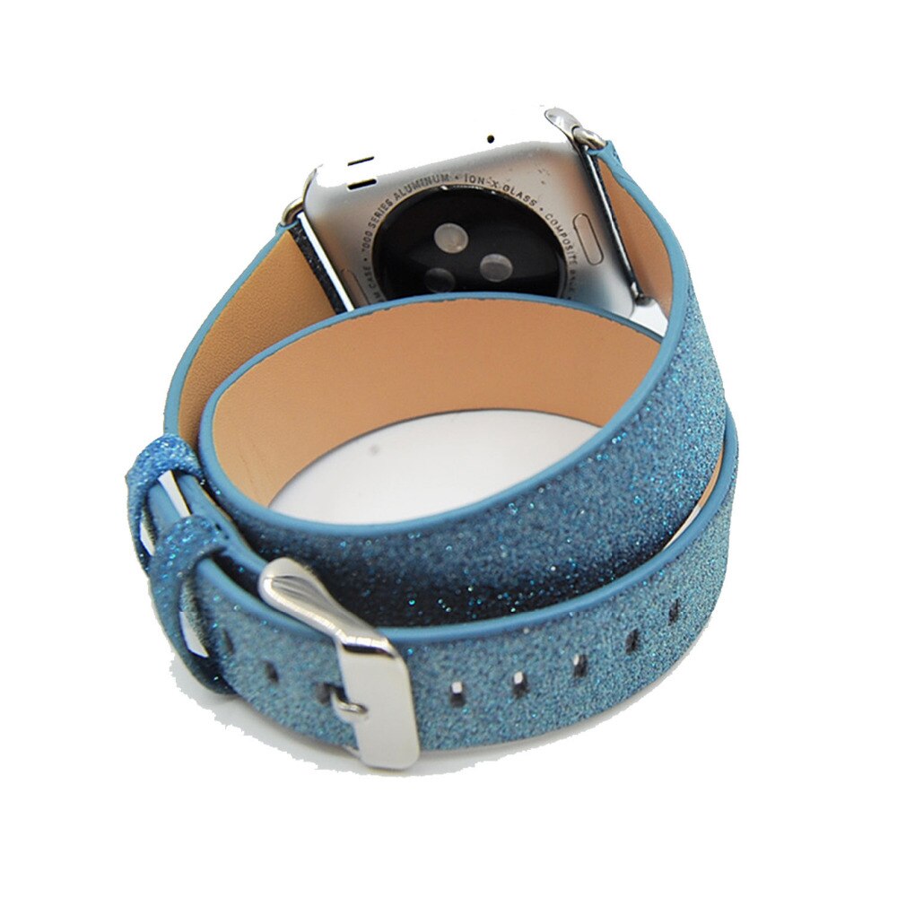 Bling Double tour for apple watch band 40mm 44mm 38mm 42mm Genuine Leather watchband belt bracelet iWatch serie 3 4 5 se 6 strap