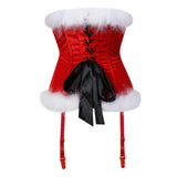 Sexy Overbust Corset Christmas Costume cosplay Dress Bowknot Boned Top Lace Up Back Bodyshaper Lingerie Showgirl Clothing