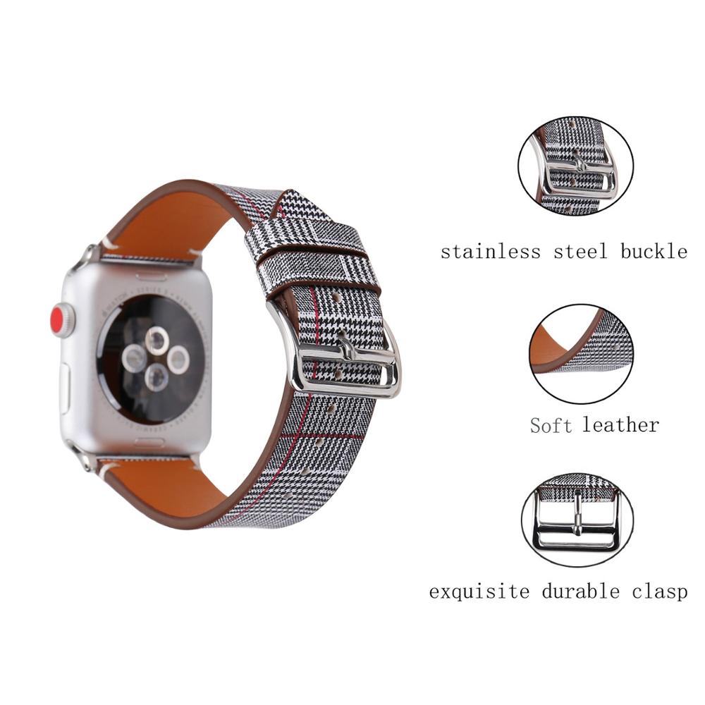 Genuine Leather Bracelet Strap for Apple Watch band 4 44/40mm Houndstooth Wrist band for iWatch series 3 2 1 42/38mm accessories
