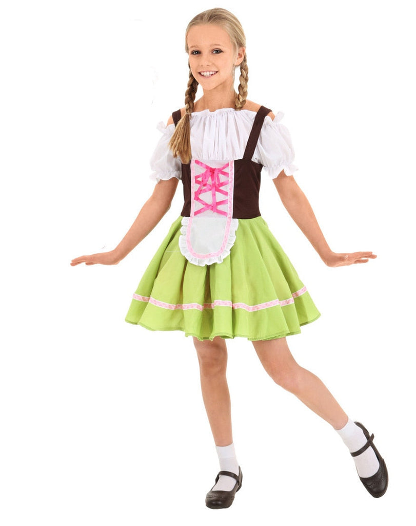 Traditional Oktoberfest Beer Maid Waiter Costume Beer Girl Bavarian Fantasia Infantil for Kids Children Halloween Party Dress