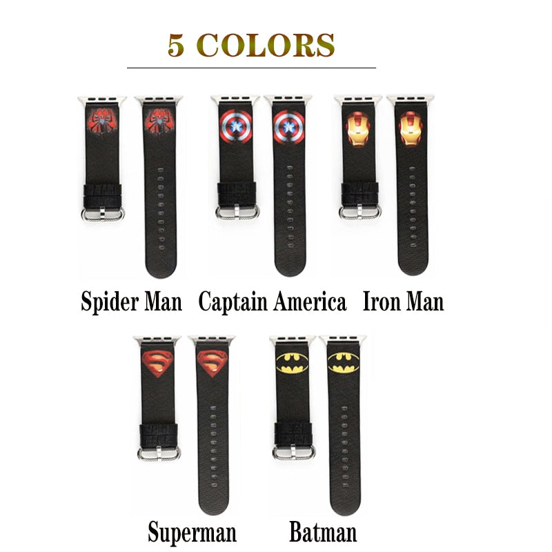 Cartoon Style Leather Bracelet Strap for apple watch band 4 44/40mm Marvel Heroes band for iWatch series 3 2 1 42/38mm accessory