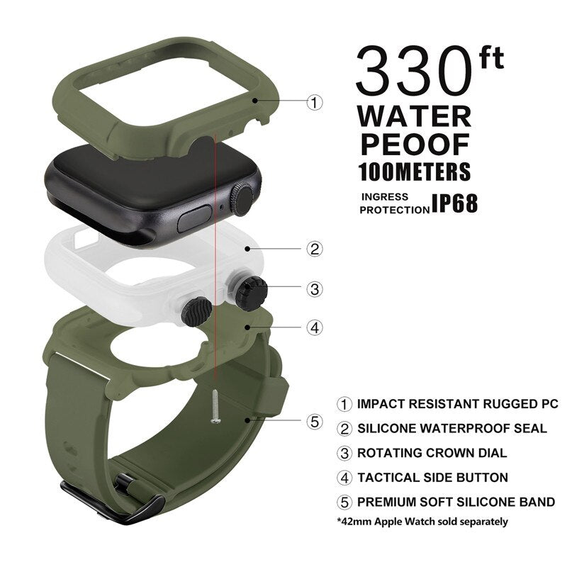 Sport Waterproof Strap&amp;anti-fall Watch Case 2 in 1 suit For Apple Watch 44/42mm PC Shell Silicone Band For iwatch series 5 4 3 2