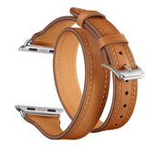 Double Tour For Apple watch band 40mm 44mm 45mm 41mm 42mm 38mm Genuine Leather watchband Bracelet iWatch serie 3 5 se 6 7 Strap