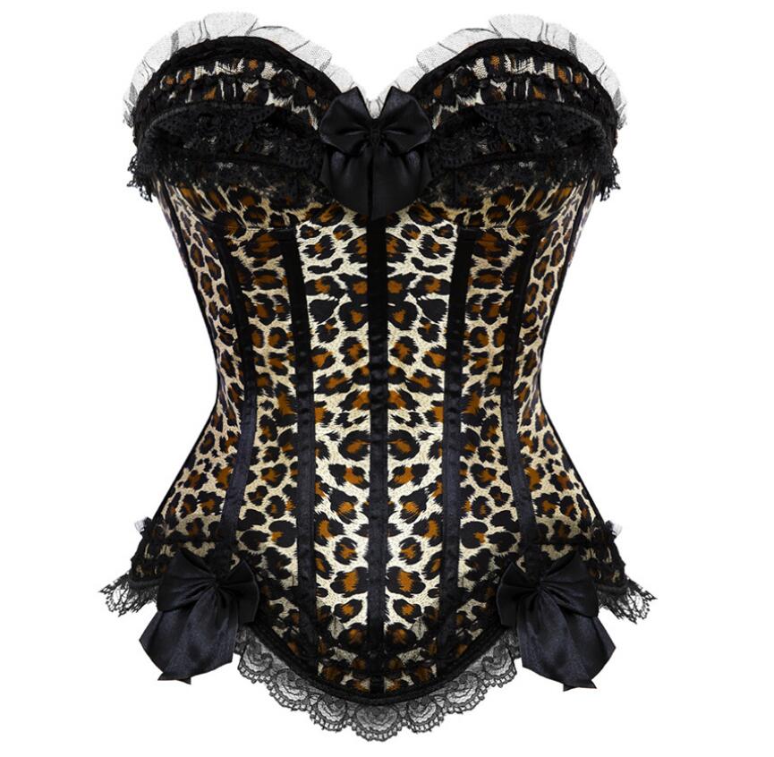 S-XXL Women Burlesque Overbust Corset Bustier Top With Mini TuTu Skirt Fancy Dresses Costume Sexy Leopard Corsets Dress