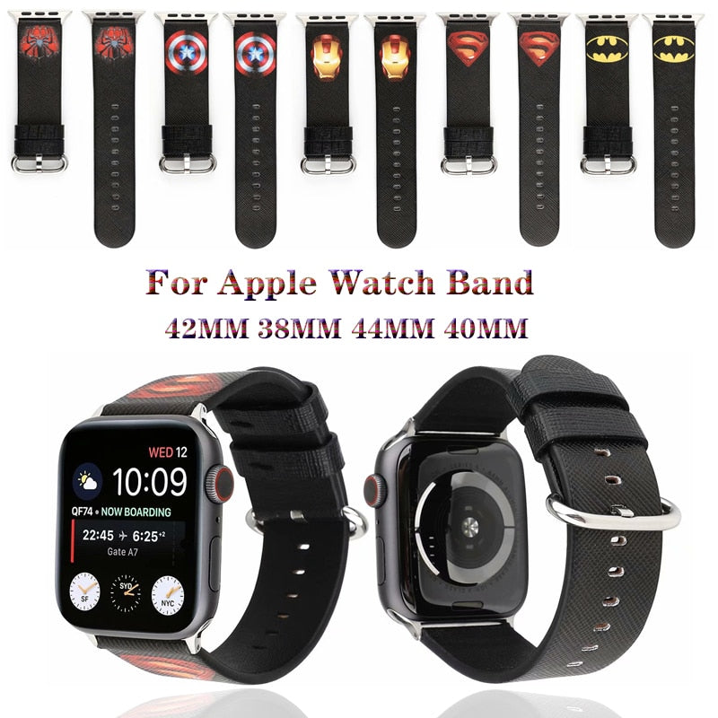 Cartoon Style Leather Bracelet Strap for apple watch band 4 44/40mm Marvel Heroes band for iWatch series 3 2 1 42/38mm accessory