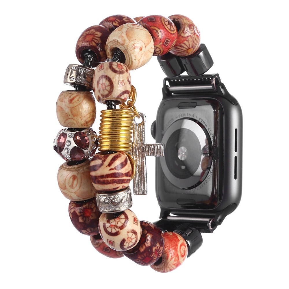 Wooden Beads Jewelry Bracelet for Apple Watch SE Band Series 6 5 4 3 Women Girl Fashion Strap for iWatch 40mm 44mm 38/42mm Belt