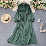 Party Evening Vintage Elegant Maxi Dress Spring Autumn Stand Collar Long Sleeve Long Shirt Dress