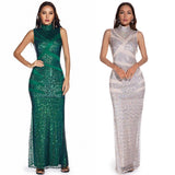 High Neck Sleeveless Mermaid Party Dress Sequins Formal Elegant Evening Dresses Vestidoes Prom Gowns