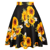Cotton Retro Vintage Women Swing Skirt Sunflower Printed Plus Size A-Line Knee-Length High Waist Big Swing 60s 50s Skirts