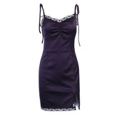 2021 Sexy Spaghetti Straps Bodycon Gothic Black Dress Women Streetwear Black Lace Up Mini Female Dresses Casual Purple Clothing