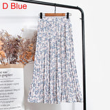 Women Chiffon Pleated Skirt Elastic High Waist Summer Print Casual Midi Long Skirt