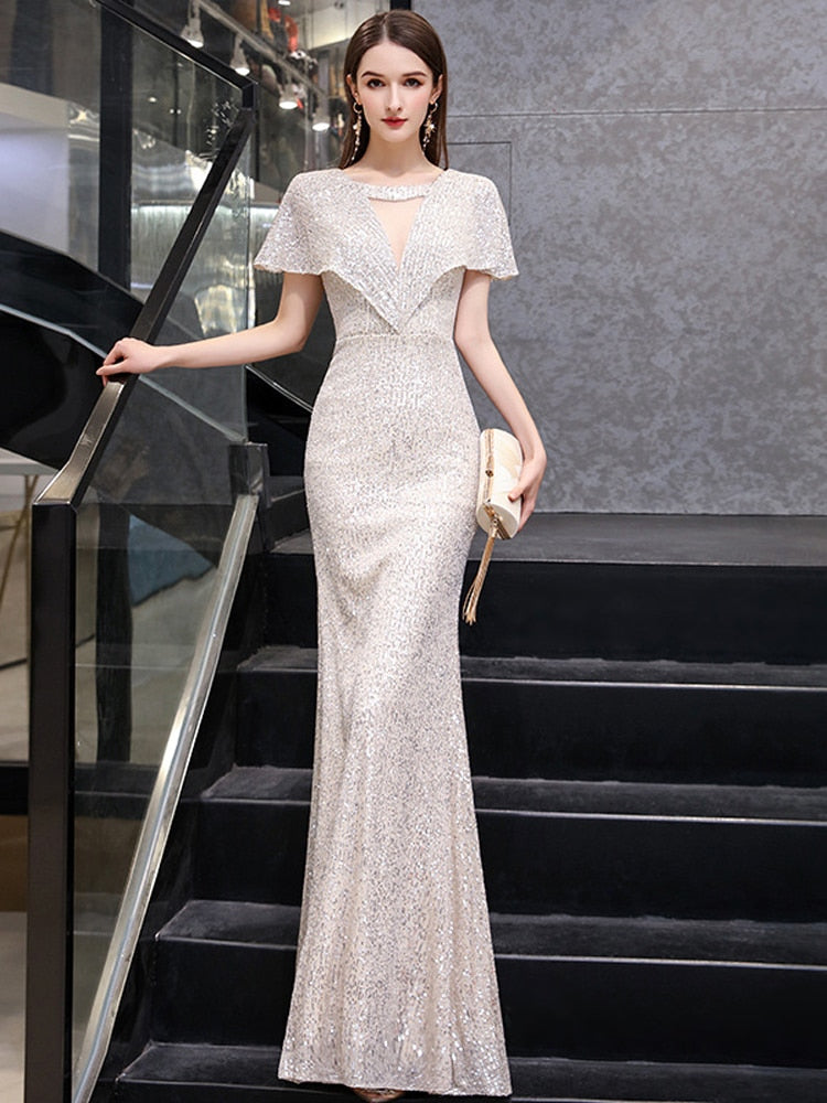 Elegant Flounce Evening Dress V-neck Sequins Formal Occasion Dresses S jetechband Elegant Flounce Evening Dress V-neck Sequins Formal Occasion Dresses S jetechband