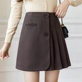 Ladies Elegant A-line Mini Skirts Korean Style Vintage Woolen High Waist Women Casual Pleated Skirt