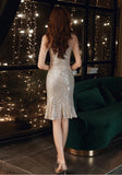 New Sliver Women Short Party Prom Dress Elegant Off Shoulder Beads Sequin Dress