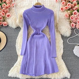 Sweater Dress Autumn Winter Turtleneck Knitted Dress Long Sleeve Slit Night Out Party Sexy Mini Dress