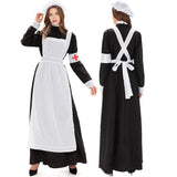 4pcs/set New Manor Maid Costume French Servant Uniform For Women Halloween Party Cosplay Red Cross Nurse Fancy Dress